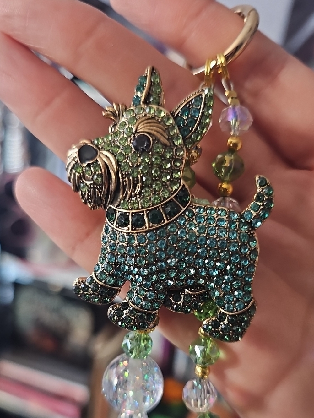 Green Crystal Scottie Dog Purse Charm